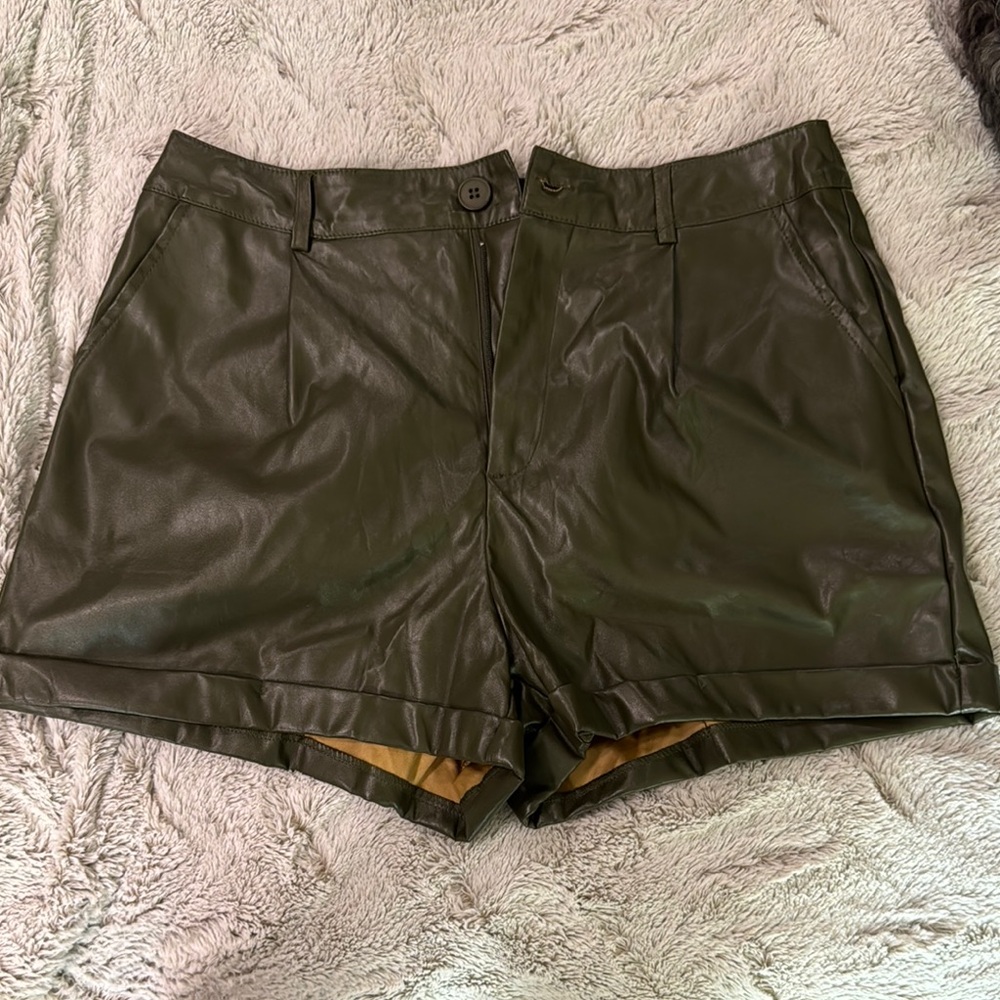 SHEIN green leather shorts